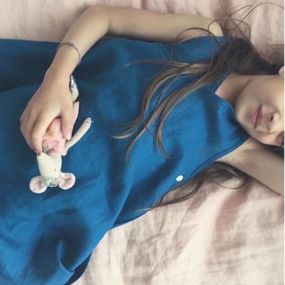 Mabo 100% linen azure wrap pinafore